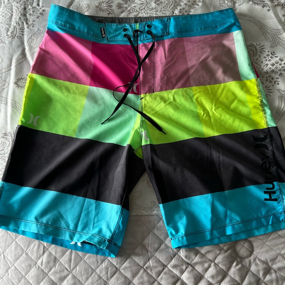 Hurley Pink and Green Board Shorts Quick-Dry Swimwear